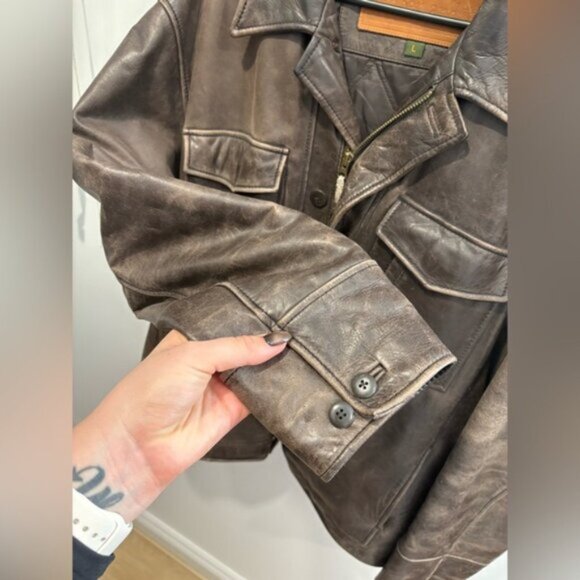 Timberland VINTAGE Dark Brown genuine Leather Weather Gear Jacket- Large - Picture 12 of 12
